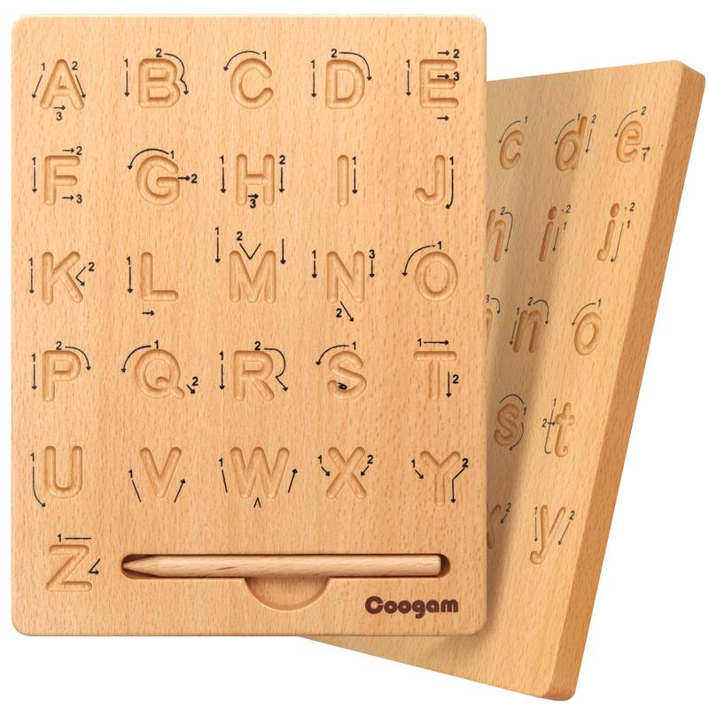 Coogam Wooden Letters Tracing Board, Alphabet Handwriting Practice Board for Kids Unisex Learning Language Toys