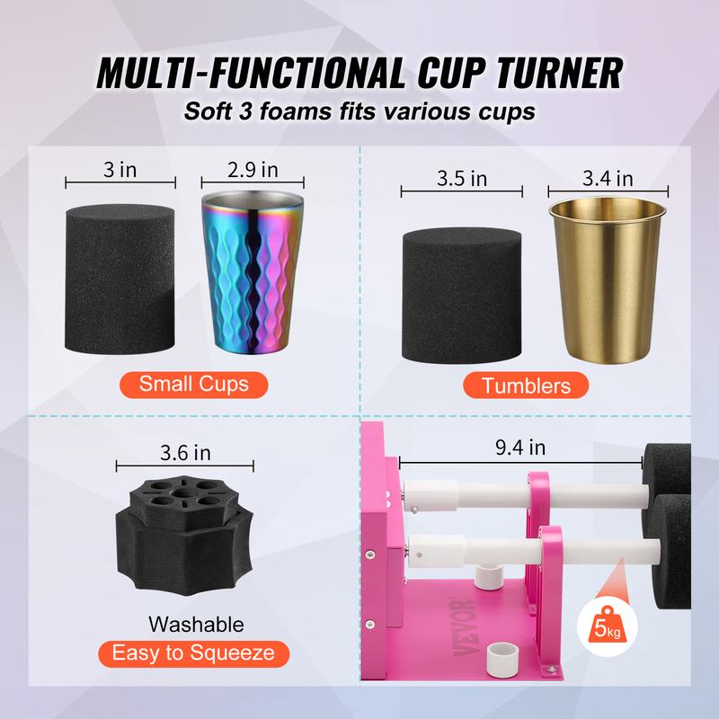 VEVOR 4 Cup Turner for Crafts Tumbler, Multiple Tumbler Turner DIY Glitter Epoxy Resin Tumblers, Epoxy Pen Turner Attachment with Silent Motor Two-way Rotation, Cup Spinner Tested to UL Standards