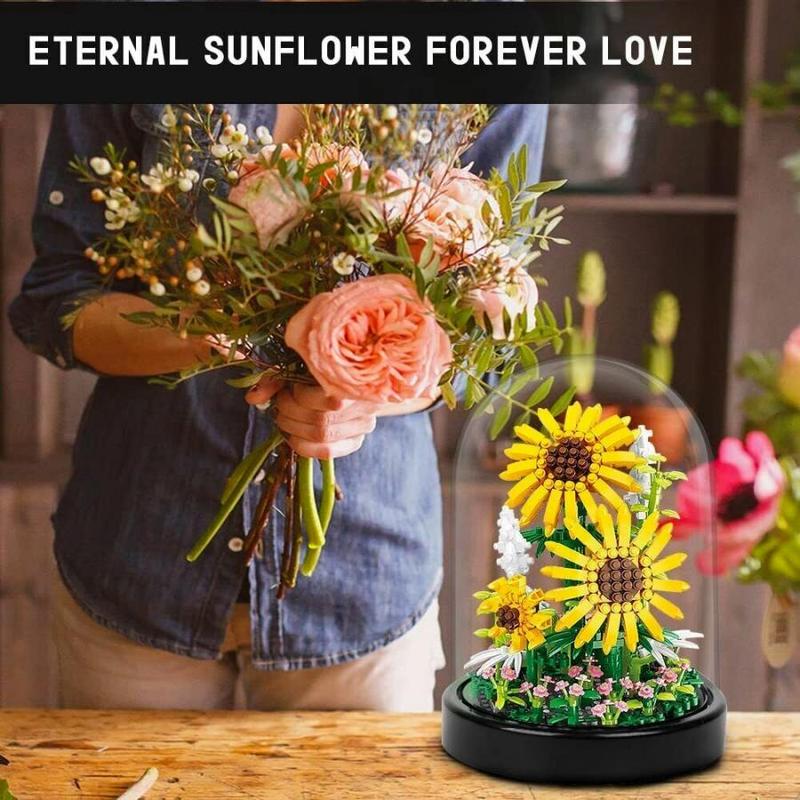 Sunflower Building Blocks Kit, 543pcs set Aesthetic Sunflower Building Blocks, Compatible Bricks Immortal Flower Rose Building Block Set, Great Gift for Friends and Lovers on Birthday, Gift for Girlfriend, Thanksgiving Christmas Gift Set