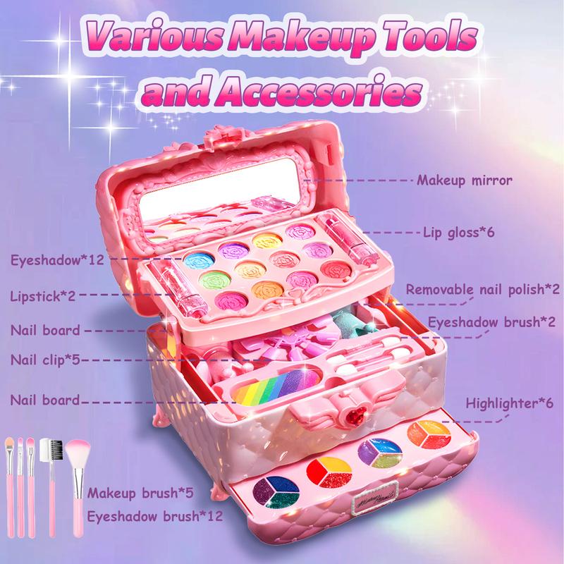 Multi-Layered Foldable Makeup Set for Kids Pretend Play Cosmetic Set for Girls, Learning and Education Toys with Box for Birthday Easter