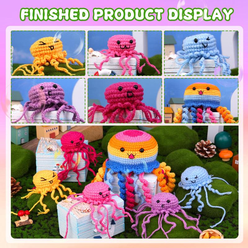 Jellyfish Crochet Kit, 6 Counts set Cute Jellyfish Crochet Starter Kit, Crochet Starter Kit for Beginners, DIY Knitting Kit for Teenager, Adults