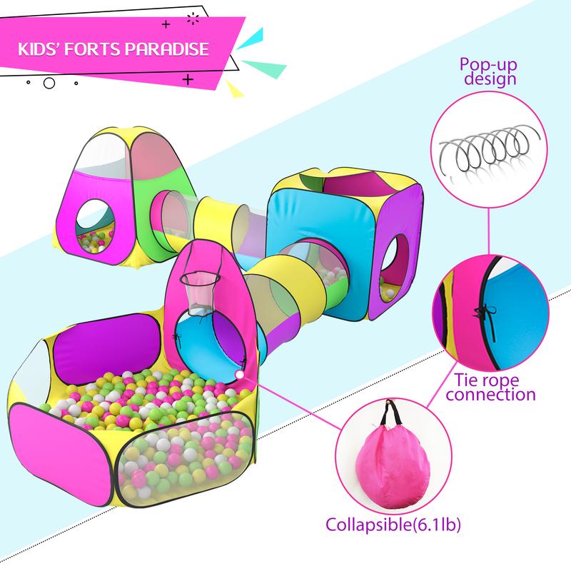 5pc Kids Play Tent for Girls and Boys 4-12 Years with  Ball Pits, Crawl Tunnels,Pop Up Kids Playhouse Indoor Outdoor Gift Toys