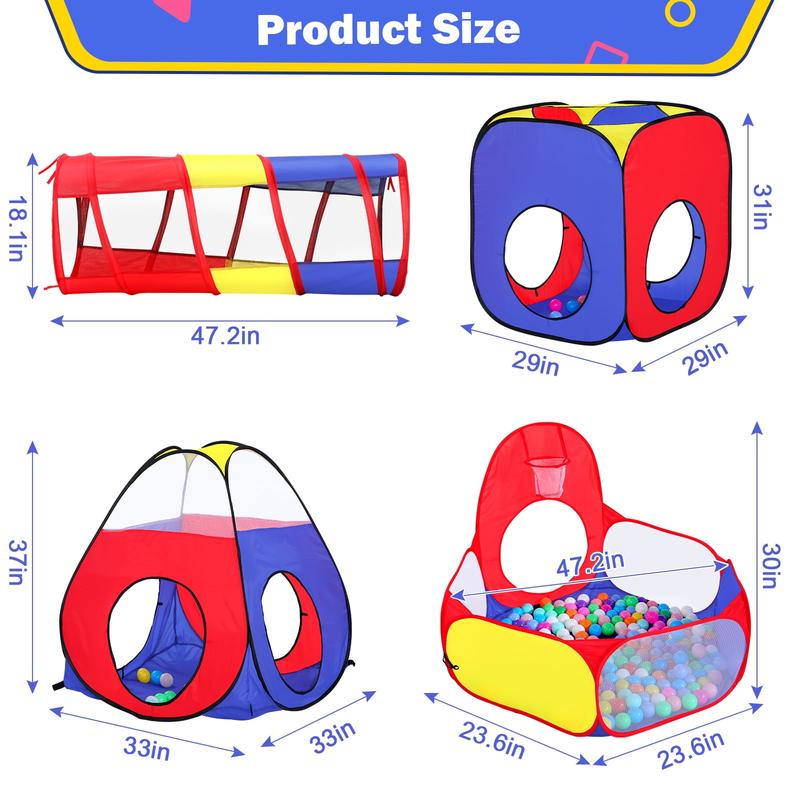 5pc Kids Play Tent for Girls and Boys 4-12 Years with  Ball Pits, Crawl Tunnels,Pop Up Kids Playhouse Indoor Outdoor Gift Toys