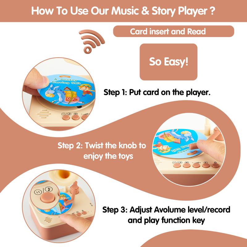 Musical Toys for Toddlers Gramophone 3-6 Kids Learning Toys, 99 Cards Stories Songs, Audiobooks Player Gift for Boys and Girls