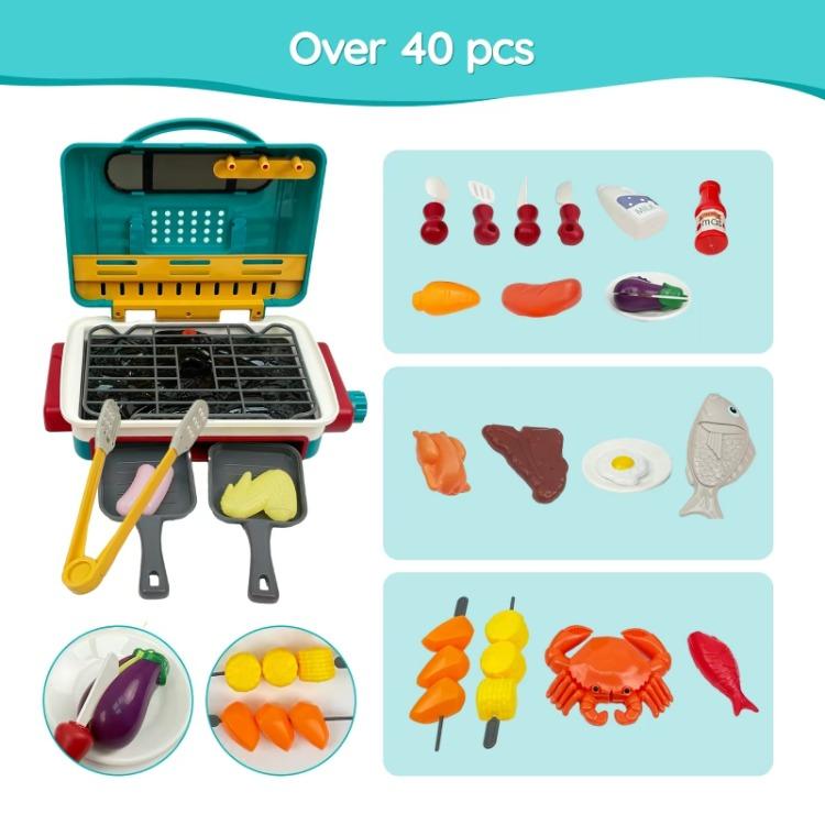 HOLYFUM BBQ Cooking Kitchen Set,BBQ Grill Toy Set,Color Changing Prentend Play,Little Chef Play,a Christmas present for a child