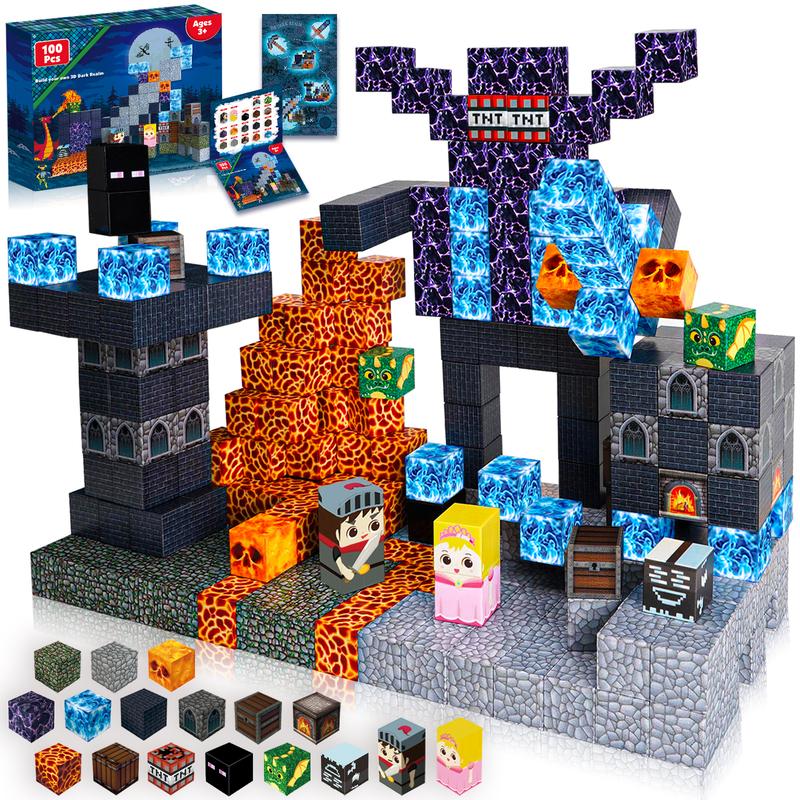 Magnetic Blocks - 100PCS Build Magnet Dark Mechanical Guardian Castle World - Magnetic Toys for Montessori Toddler Christmas Birthday Gifts - magnet blocks