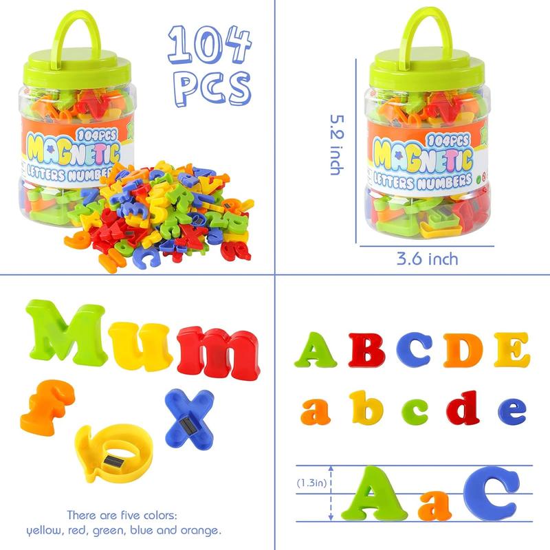 104pcs Magnetic Letters Numbers Alphabet Fridge Magnets Plastic Learning Toys Set for Kids Boys Girls Learning Toys