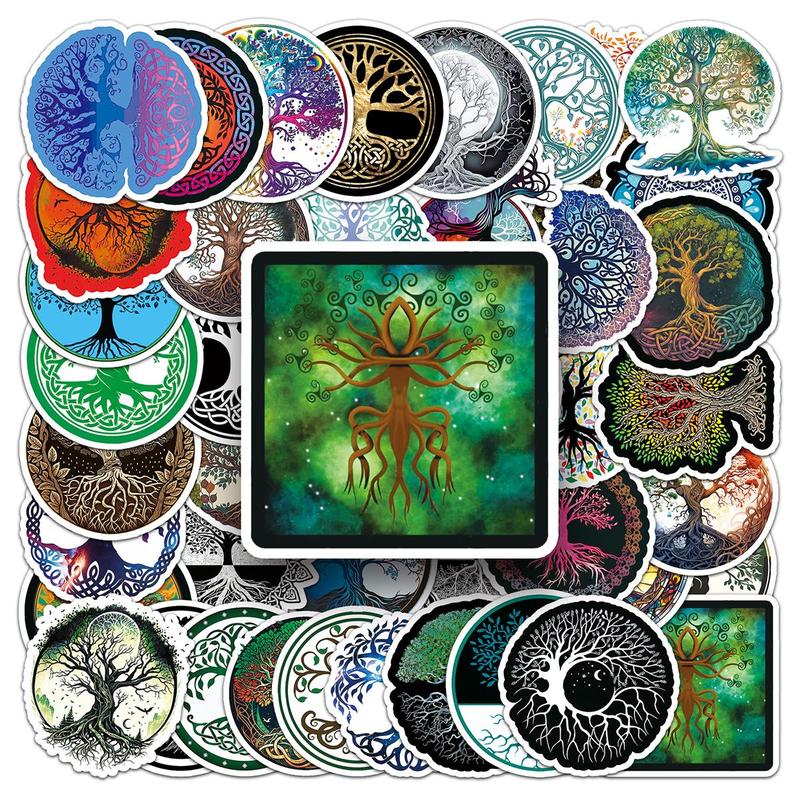 50pcs Tree Of Life Pattern Sticker, Waterproof Scrapbooking & Journal Making Material Sticker, DIY Decorative Sticker For Stationery Computer Water Bottle Phone, Christmas Gift