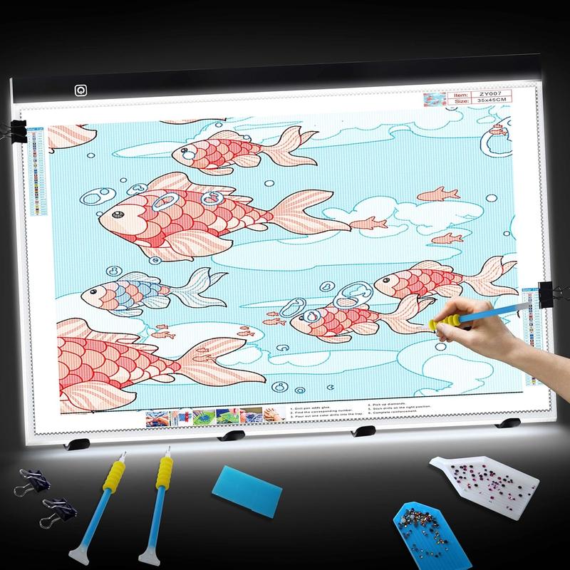 A2 Light Box Kit for Diamond Art Painting, Adjustable Brightness Diamond Light Pad for Tracing Pad, Light Board Diamond Art Painting Accessory, Diamond Art Tools for Full Drill Art