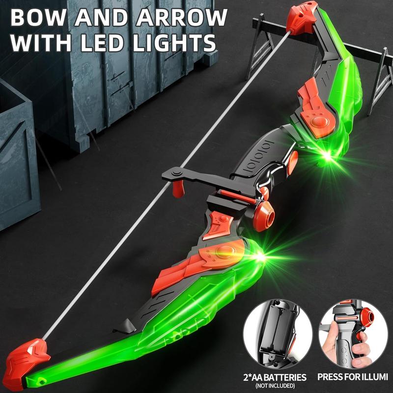 LED Light-Up Archery Toy with 10 Suction Cup Arrows, Target & Quiver for Kids - Outdoor & Indoor Toys for Boys & Girls Ages 5+