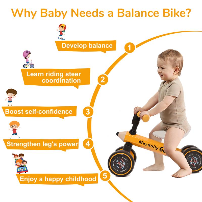 Maydolly Kids Balance Bike Bicycle Toys For 1 Year Old Boys Girls 10-24 Months Toddler, 4 Wheels Silent Toddler First Birthday Gifts Baby Gift