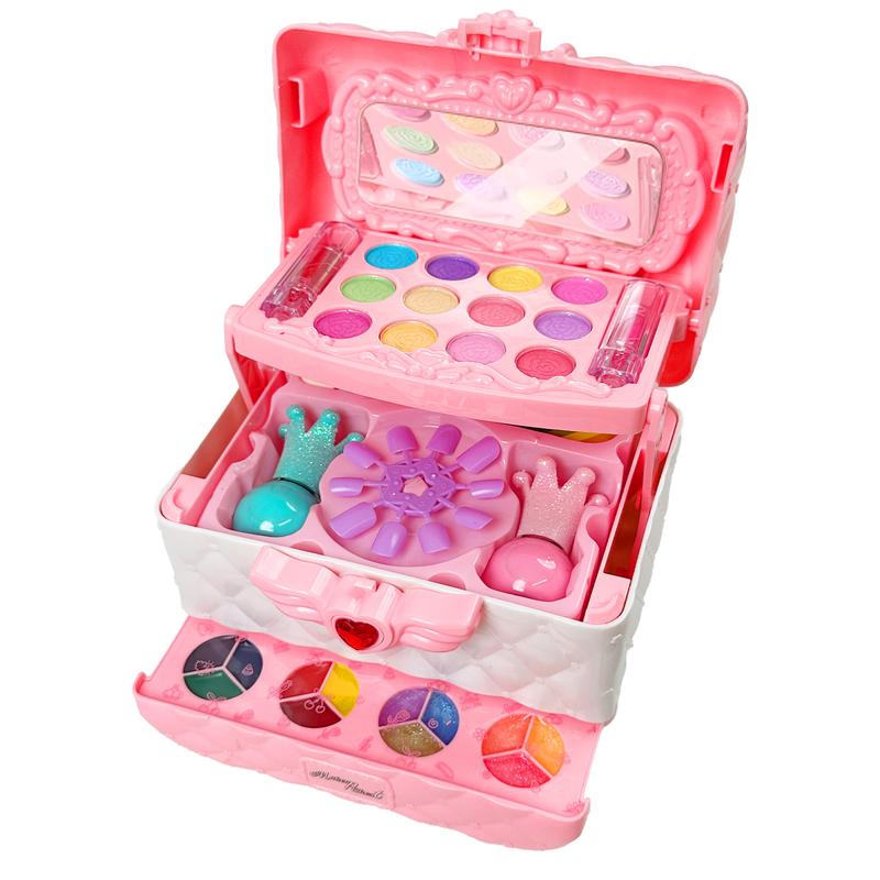 Multi-Layered Foldable Makeup Set for Kids Pretend Play Cosmetic Set for Girls, Learning and Education Toys with Box for Birthday Easter