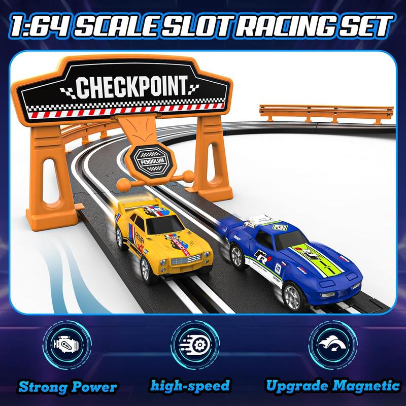 Slot Car Race Track Sets for Boys, Race Car Track with 2 High-Speed Slot Cars, Battery or Electric Car Track, Dual Racing Game Lap Counter Track Sets, Toys Gifts for Boys Girls Ages 4 5 6 7 8-12