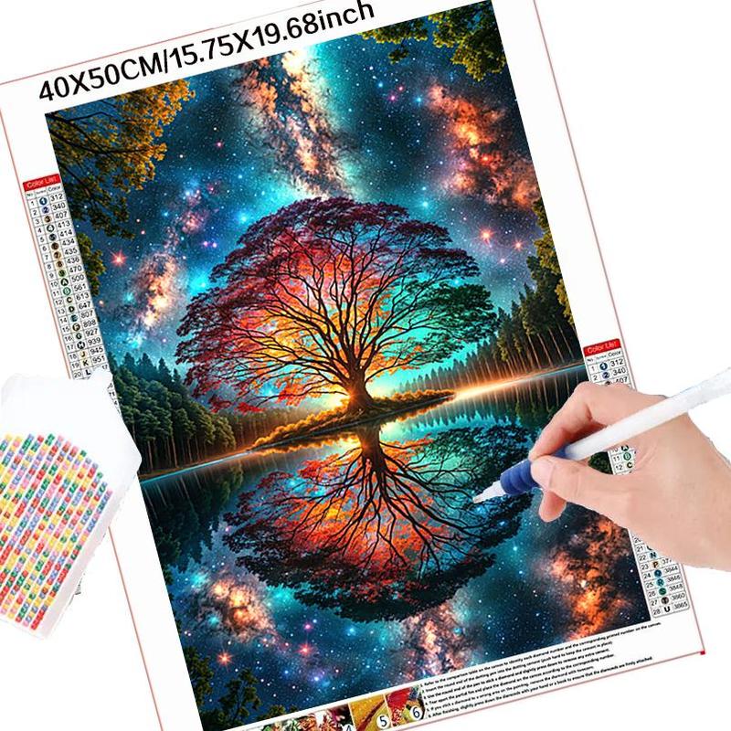 5D DIY Diamond Arts Colorful Painting Kit, 1 Set Tree & Sky Pattern Diamond Arts Colorful Painting without Frame, Handmade Art Crafts for Home Decor