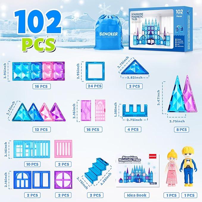 102-Piece Frozen Castle Magnetic Tiles Set,Building Blocks for Kids Perfect Birthday and Christmas Gifts for Boys and Girls,creative toy