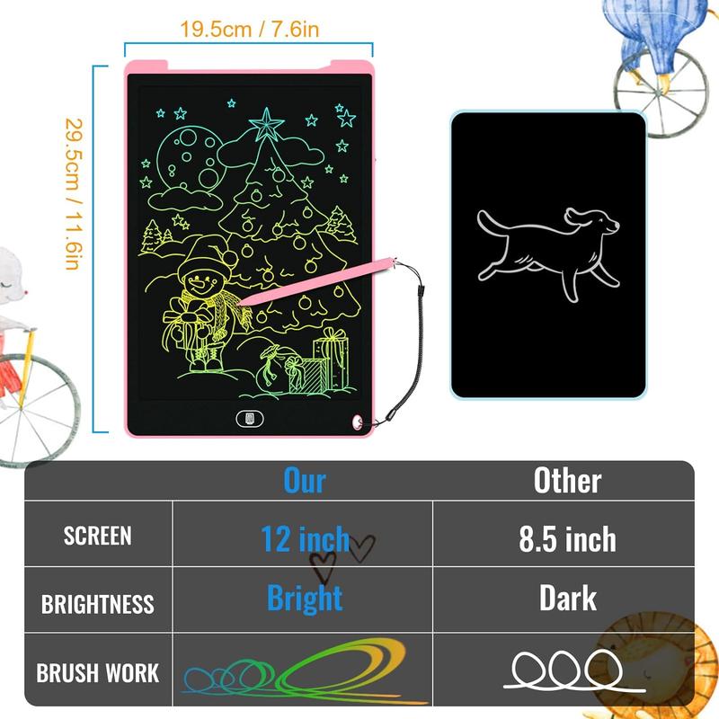 LCD Writing Tablet for Kids 12 Inch, Kids Learning Toys Drawing Pad for Boys Girls, Erasable Doodle Board for Toddlers Travel Essentials, Christmas Birthday Gift for Kids writingtablet