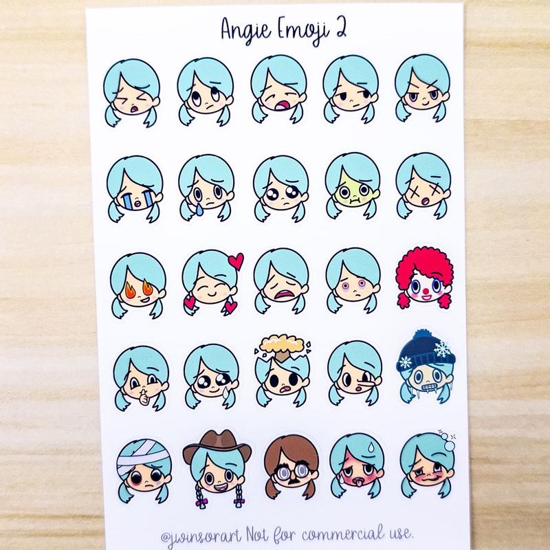 Angie Emoji Mood Emoti Planner Sticker Sheet Bujo Cute Kawaii Girl