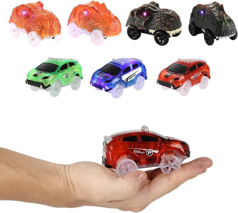 Tracks Cars Only Replacement, Flex Track Race Cars for Magic Tracks Glow in the Dark, LED Lights Up Battery Operated Snap N Glow Trax Cars Accessories, Compatible with Most Car Tracks for Kids (3pack