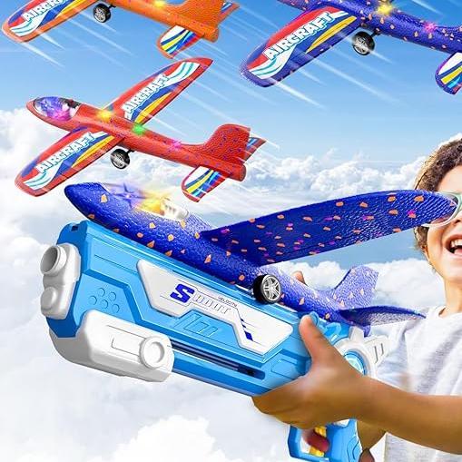 New 3 Pack Foam Airplanes for Kids, 2 Flight Modes Toys, Outdoor Flying Toys