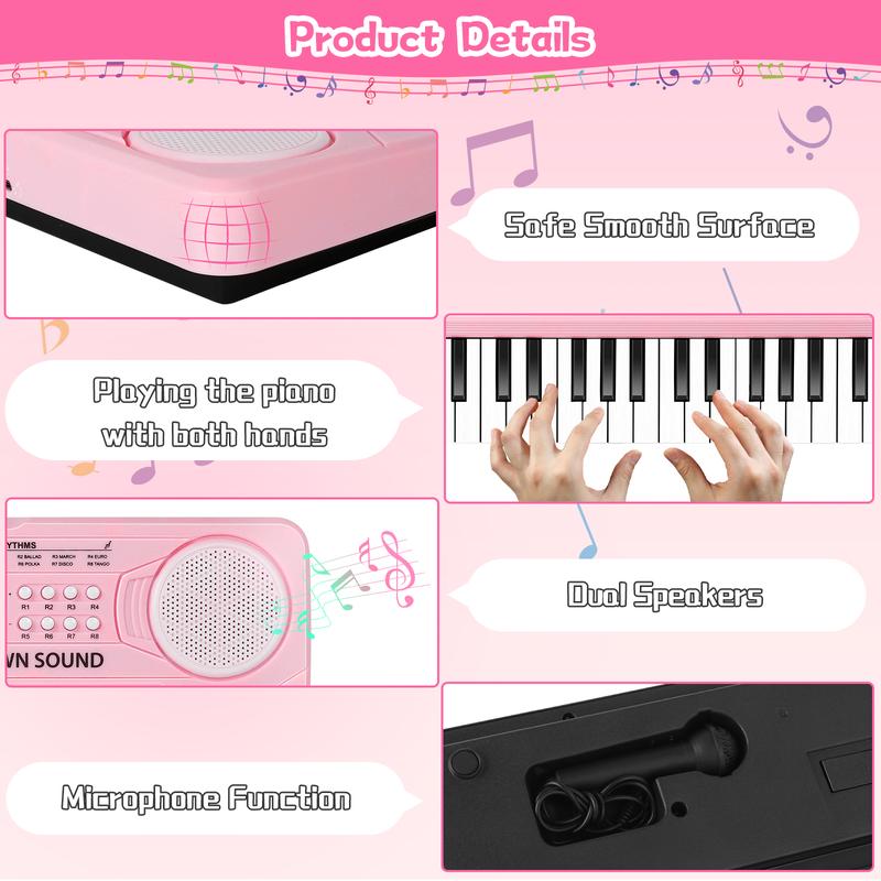 37 Key Pink Piano for Kids Music Toys for 3+ Year Old Girls Upgrade Keyboard Piano for Beginners Kids Toy Piano with Microphone Toys for 3 4 5 6 7 8 Year Old Girls Boys Gifts Age 3-8