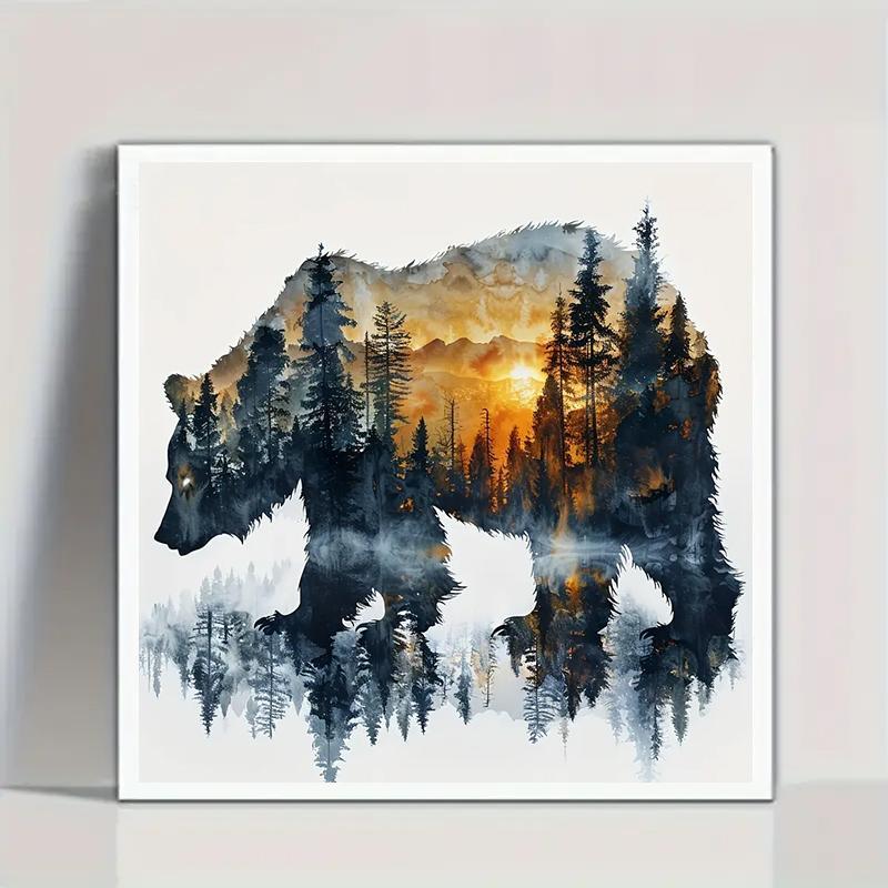 Bear & Forest Pattern DIY Diamond Art Painting Without Frame, DIY 5D Diamond Arts Painting Kit, Wall Art Decor For Home Living Room Bedroom