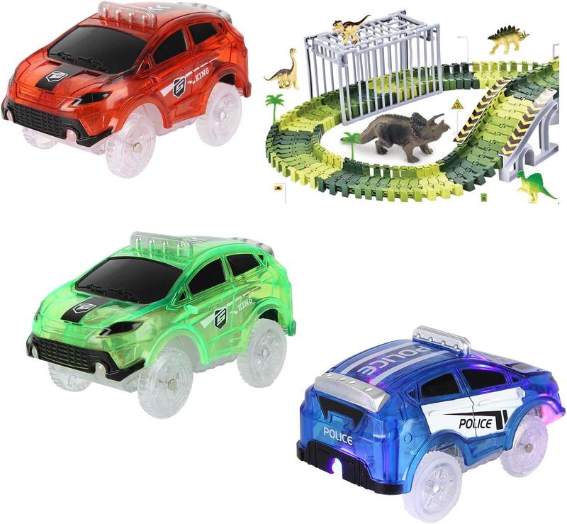 Tracks Cars Only Replacement, Flex Track Race Cars for Magic Tracks Glow in the Dark, LED Lights Up Battery Operated Snap N Glow Trax Cars Accessories, Compatible with Most Car Tracks for Kids (3pack