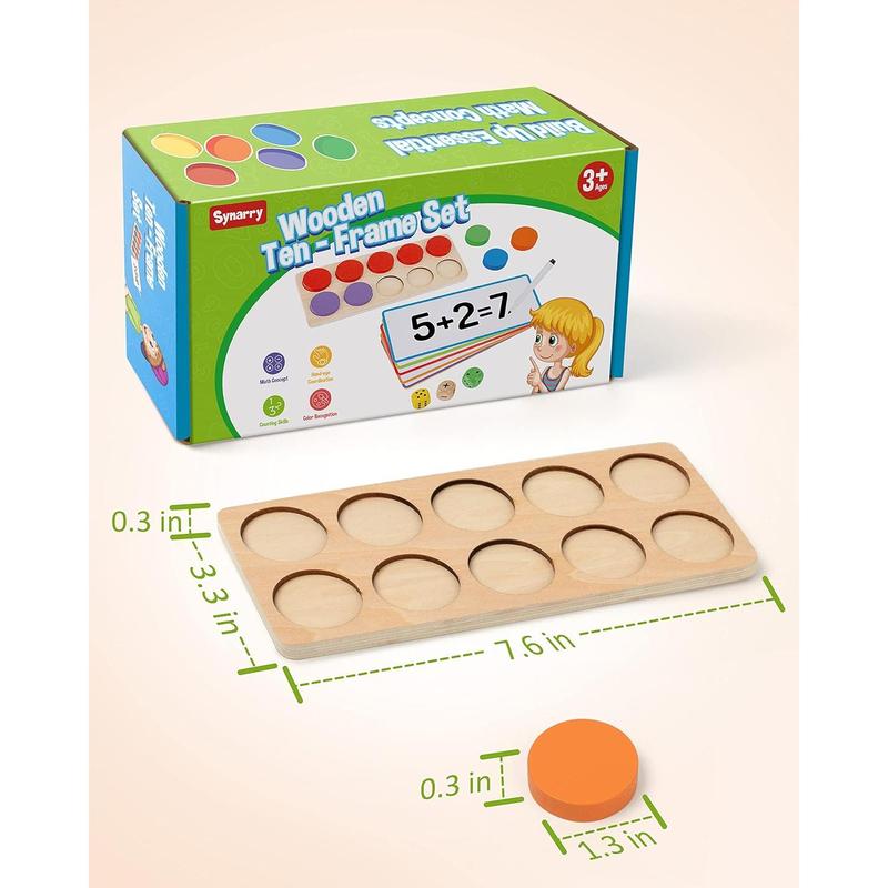 SYNARRY Wooden Ten-Frame Set Math Manipulatives for Kindergarten Elementary 1st 2nd Grade Homeschooling, Addition and Subtraction Montessori Math Games for Chirldren, Counters Toys for Kids Ages 4-8