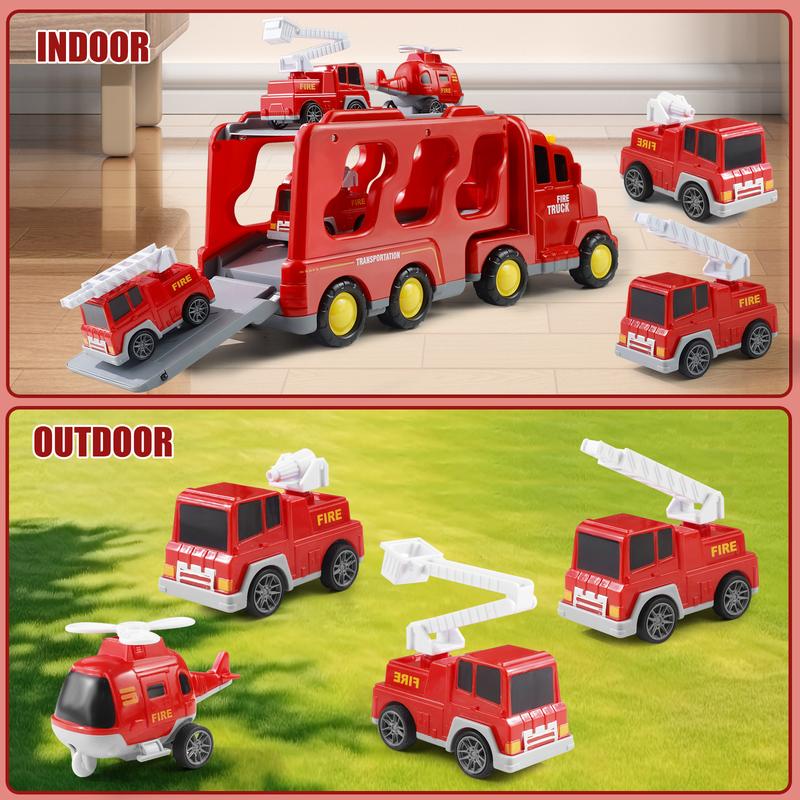 5-in-1 Container Truck Toy with Four Mini Cars – Realistic Details, High-Quality Design, Includes Emergency Vehicles, Sports Cars, Off-Road Trucks, and Race Cars