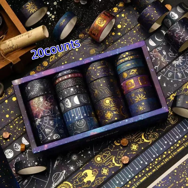 Universe Pattern Washi Tape, 20pcs box Vintage Scrapbooking Tape, Creative Masking Tape, DIY Decorative Tape for Journal Making, Gift Wrapping, Greeting Card