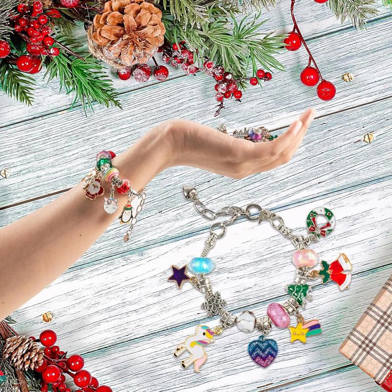 [Maly Home] Christmas Advent Calendar Charm Bracelets 2024 - 24 Days Unicorn Countdown with DIY Kit for Girls