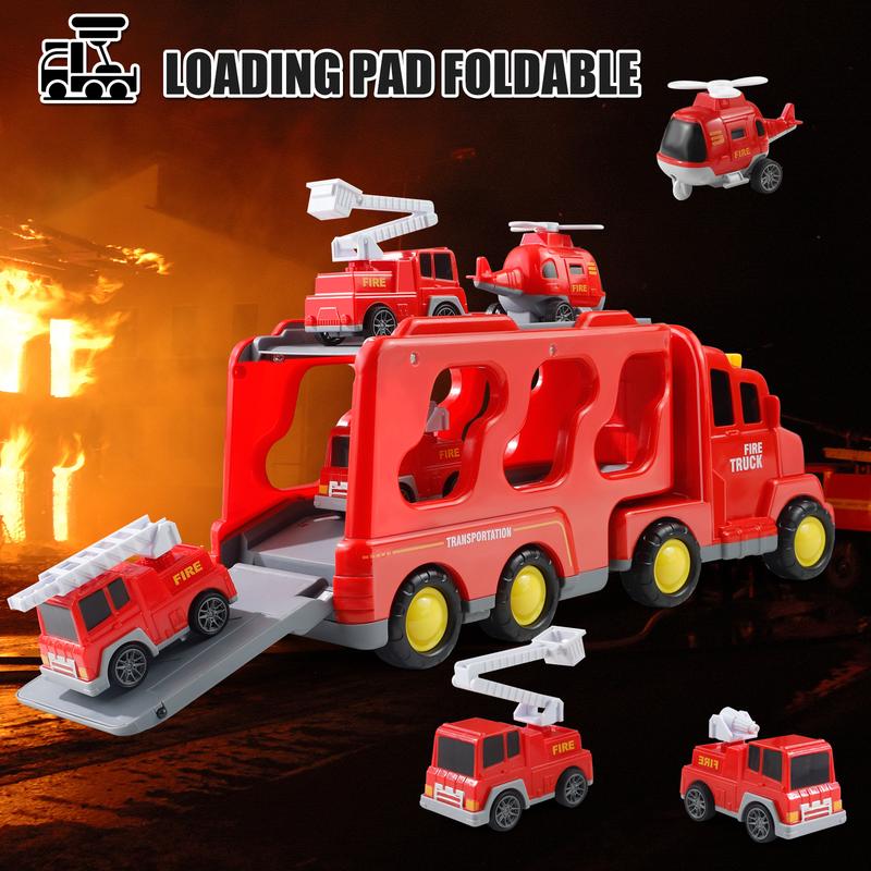 5-in-1 Container Truck Toy with Four Mini Cars – Realistic Details, High-Quality Design, Includes Emergency Vehicles, Sports Cars, Off-Road Trucks, and Race Cars