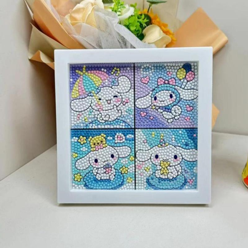 Cartoon Cinnamoroll Pattern DIY Diamond Art Painting Kit with Frame, 5D Diamond Art Painting Kit, DIY Wall Art Decor for Home Living Room Bedroom