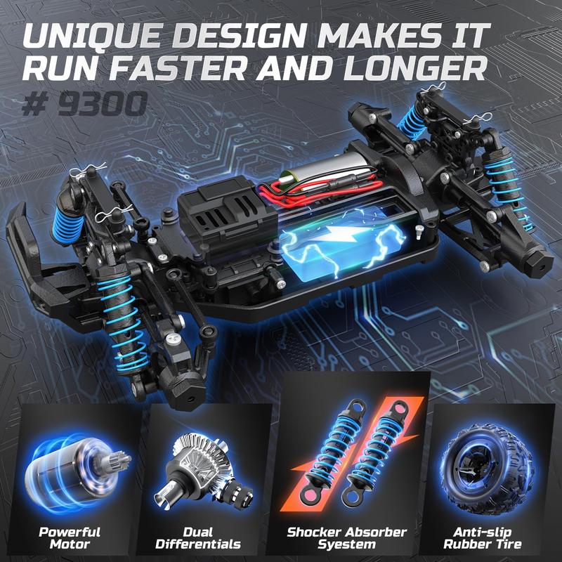 DEERC 9300 Remote Control Car High Speed RC Cars 1:16 Scale 40 KM H 4WD Off Road Monster Trucks,2.4GHz All Terrain Toy Trucks with 2 Rechargeable Battery