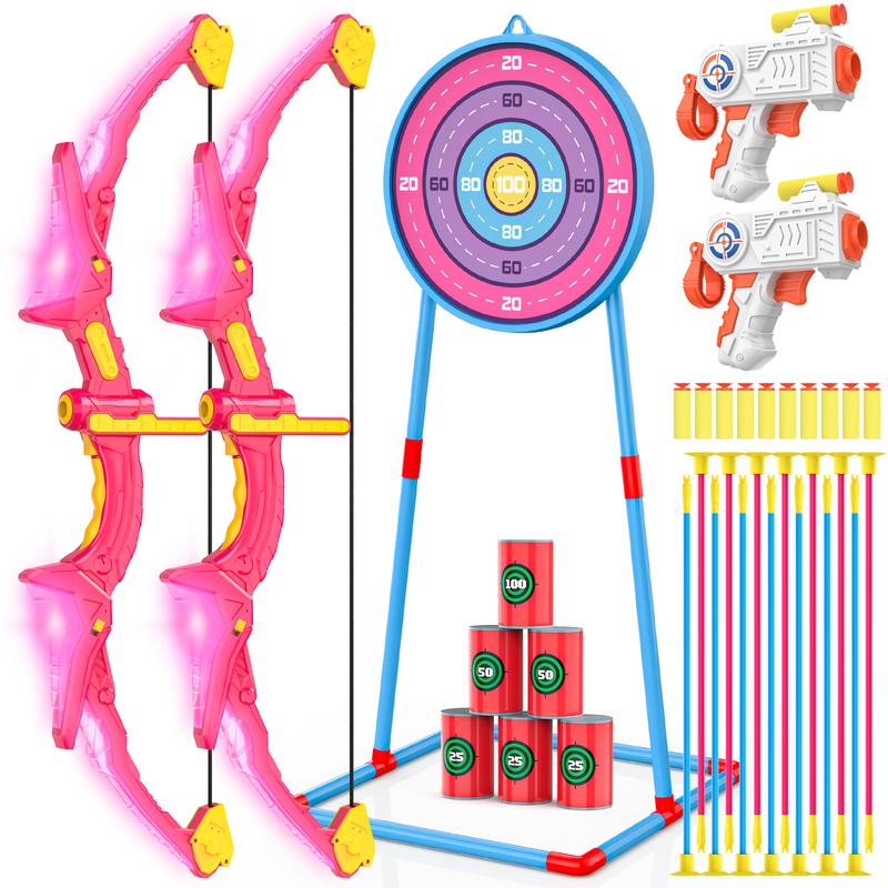 2 Pack Bow and Arrow Set for Kids, Light Up Archery Set with 14 Suction Cup Arrows, Archery Targets Outdoor Games for Kids Ages 4-8 8-12, Birthday Gifts Toys for 5 6 7 8 9 10 11 12 Year Old Boys Girls