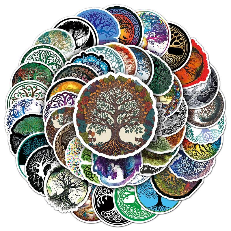 50pcs Tree Of Life Pattern Sticker, Waterproof Scrapbooking & Journal Making Material Sticker, DIY Decorative Sticker For Stationery Computer Water Bottle Phone, Christmas Gift