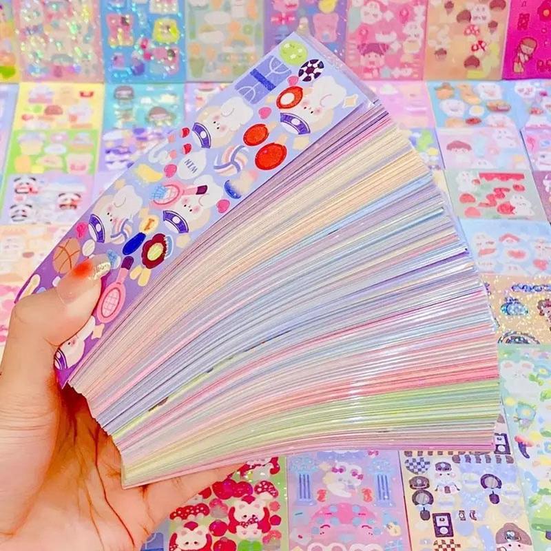 Random Color Cute Cartoon Pattern Sticker (200pcs), Scrapbooking & Journal Making Material Paper, DIY Decorative Sticker for Stationery