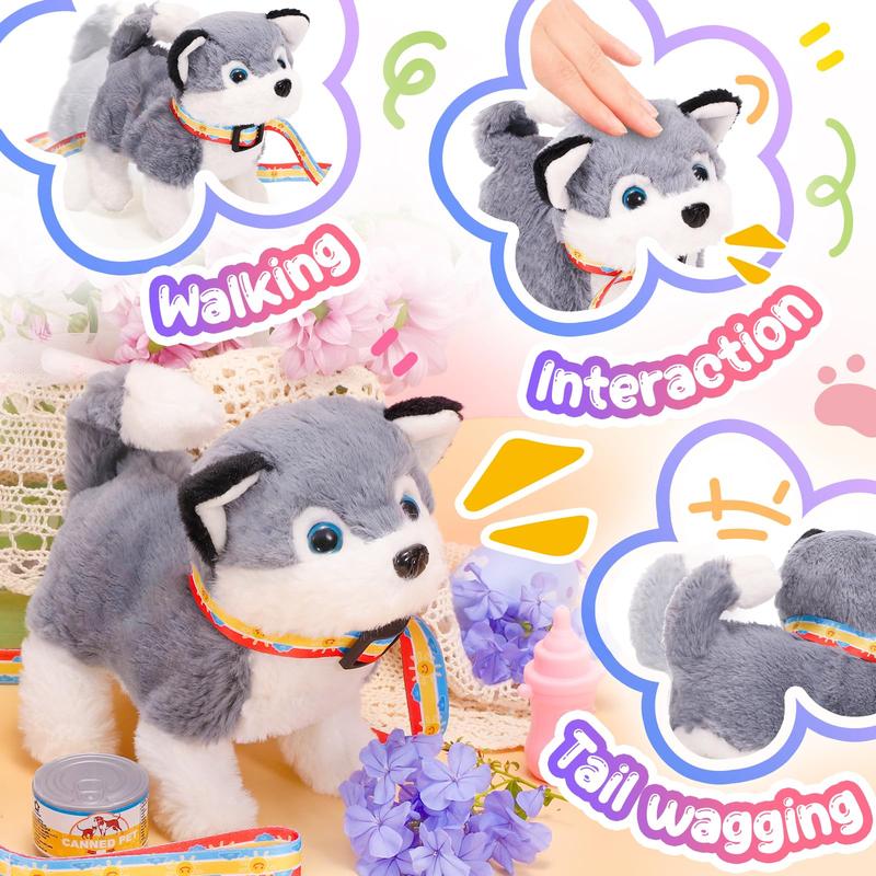 Plush Toys Puppy Electronic Toy Dogs That Walk and Bark,Tail Wagging Fake Dog Interactive Dog Toy with Leash,Easter Christmas Birthday Gift