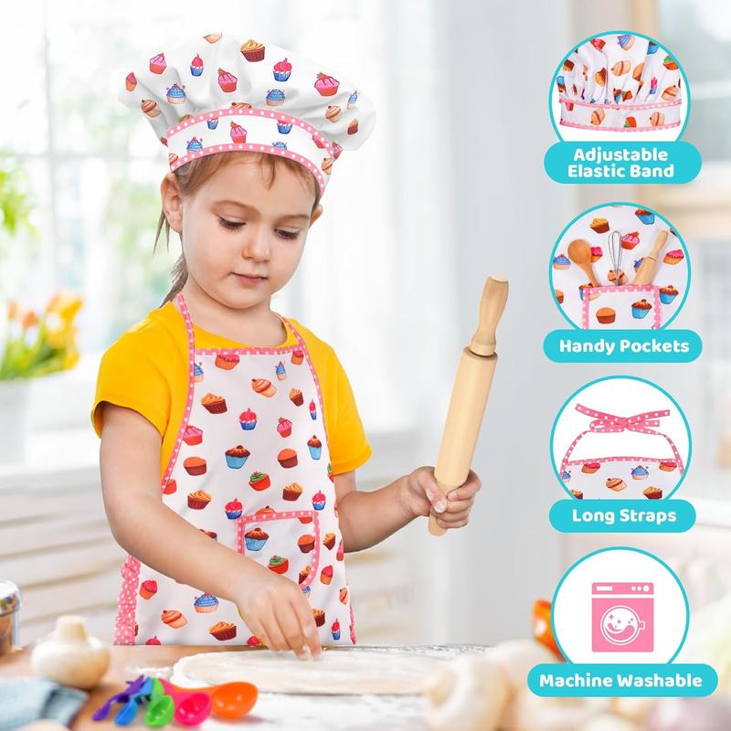 Birthday Gifts for 3-8 Year Old Girls Cute Stuff Apron for Girls Kids Cooking Sets Toys Kids Chef Hat and Apron Easter Christmas Stocking Stuffers White-with Cookbook