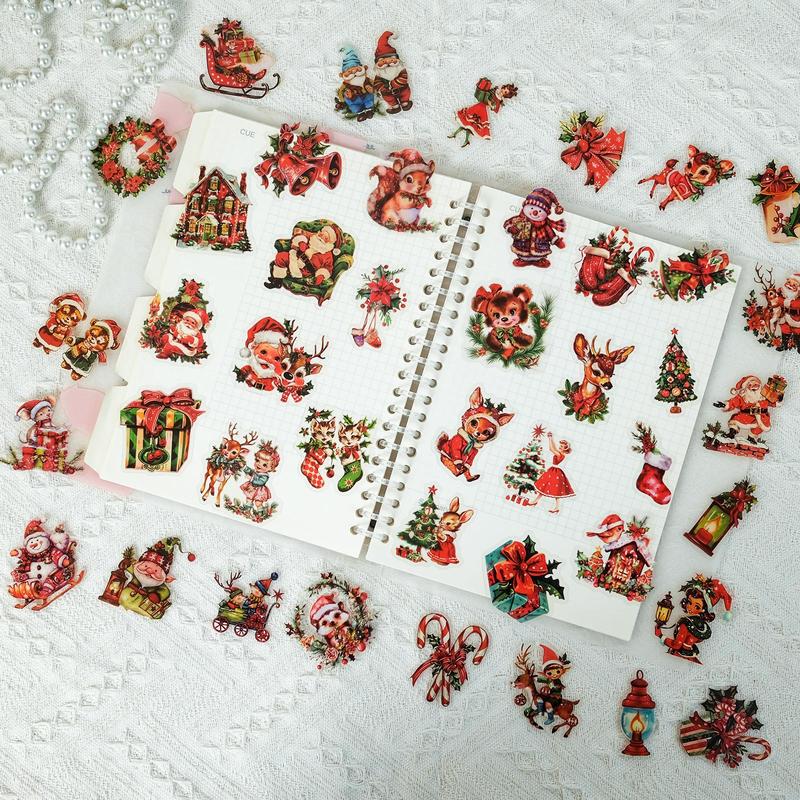 Christmas Themed Sticker, 50pcs set Cute Cartoon Pattern Decals, Decorative Sticker for DIY Scrapbooking Journaling Gift Wrapping