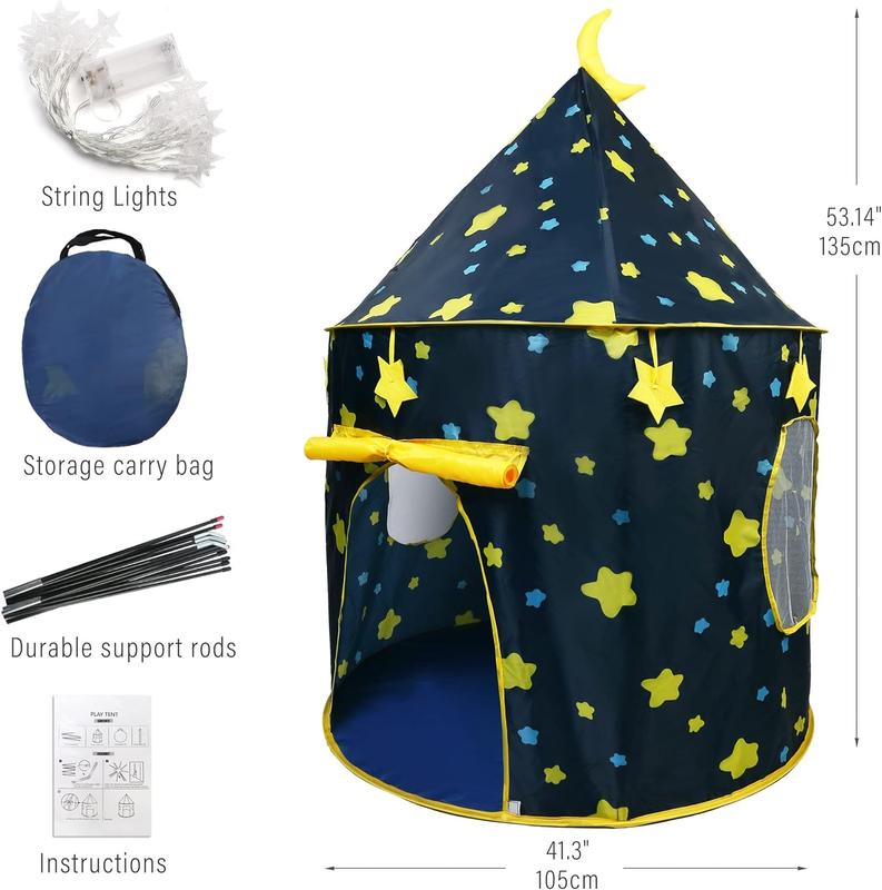 Play Tent for Boys, with Star Lights and Storage Carrying Bag, Pop Up Play Tent House for Kids Toddlers