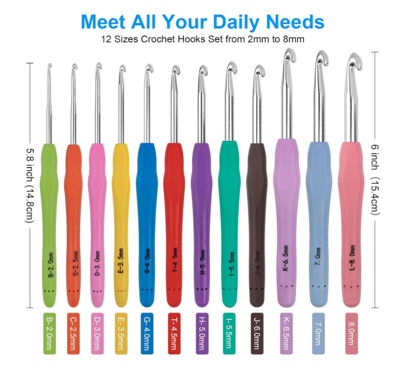 MECHEER Crochet Hooks 12 Sizes Crochet Hook Set, 51 Pack Yarn Crochet Kit for Beginners, Knitting Needles with Ergonomic Handles for Arthritic Hands, Crochet Needle Kit with Blue Case for Crocheters