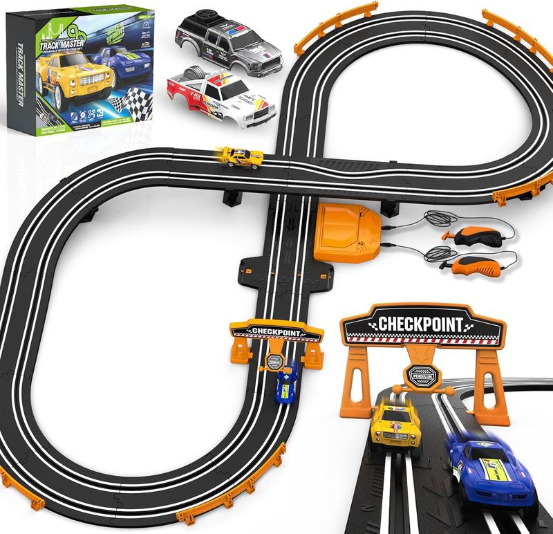 Slot Car Race Track Sets for Boys, Race Car Track with 2 High-Speed Slot Cars, Battery or Electric Car Track, Dual Racing Game Lap Counter Track Sets, Toys Gifts for Boys Girls Ages 4 5 6 7 8-12