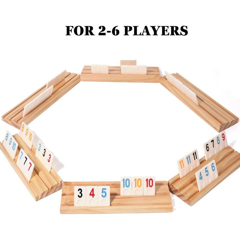 2-6 Players Rummy Cube Board Games Set with 6 Wooden Racks, 160 Tiles, Portable Case and , for Family Friends Games Night Gifts Travel Party Games Sharpens Brain Game