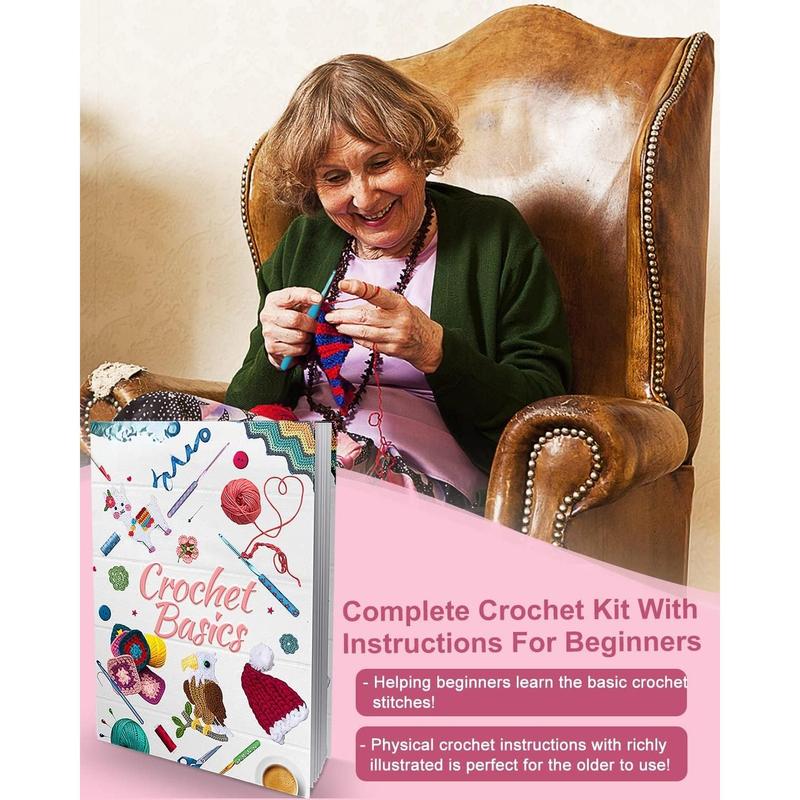 Crochet Kit for Beginner Adult Kids, 16 Colors Yarn Crochet Animal Kit with Instructions, Portable Crochet Starter Kit Double-Layer Crochet Beginners Set Full Knitting Crochet Accessories