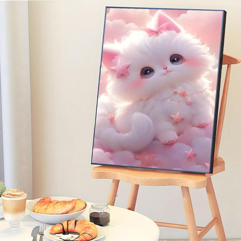 Cute Cat Pattern DIY Oil Painting Without Frame, DIY Paint By Number Hanging Kit For Beginner, DIY Home Decor