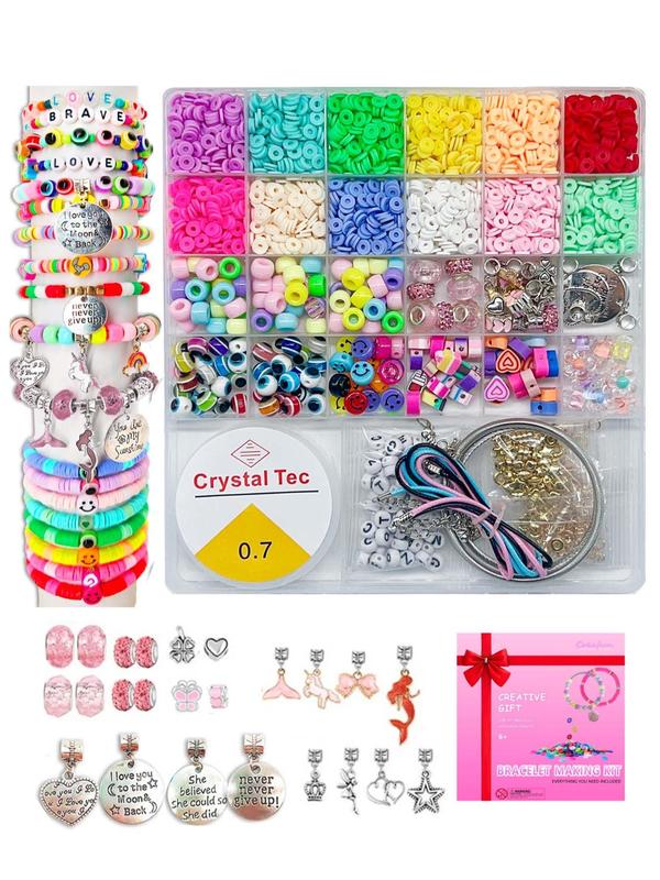 Random 18 Colors Clay Bead Kit, 1 Set DIY Jewelry Making Kit, Including Letter Beads & Spacer Beads for Girls, DIY Jewelry Crafts Gifts