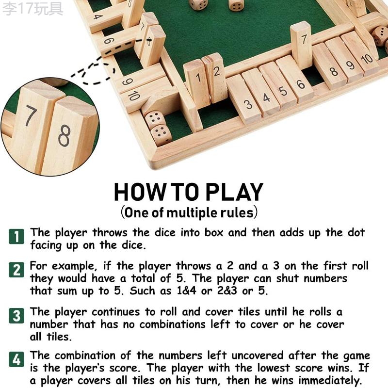 4-Sided Large Dice Shut The Box Wooden Board Game - Develops Addition Skills, Enhances Math Abilities, and Fosters Critical Thinking - Perfect for Family Game Nights and Educational Learning