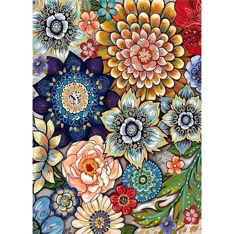 Flower Pattern Diamond Painting Kit, DIY 5D Diamond Painting by Numbers Kit, Home Wall Art Decor