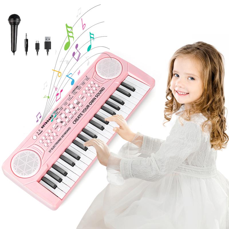 37 Key Pink Piano for Kids Music Toys for 3+ Year Old Girls Upgrade Keyboard Piano for Beginners Kids Toy Piano with Microphone Toys for 3 4 5 6 7 8 Year Old Girls Boys Gifts Age 3-8