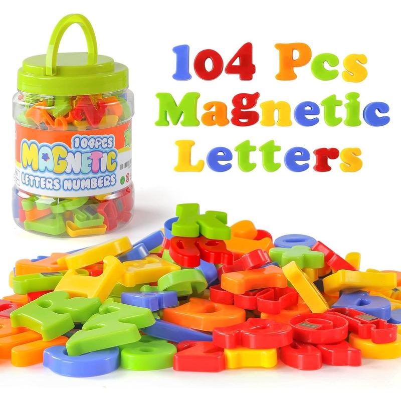 104pcs Magnetic Letters Numbers Alphabet Fridge Magnets Plastic Learning Toys Set for Kids Boys Girls Learning Toys